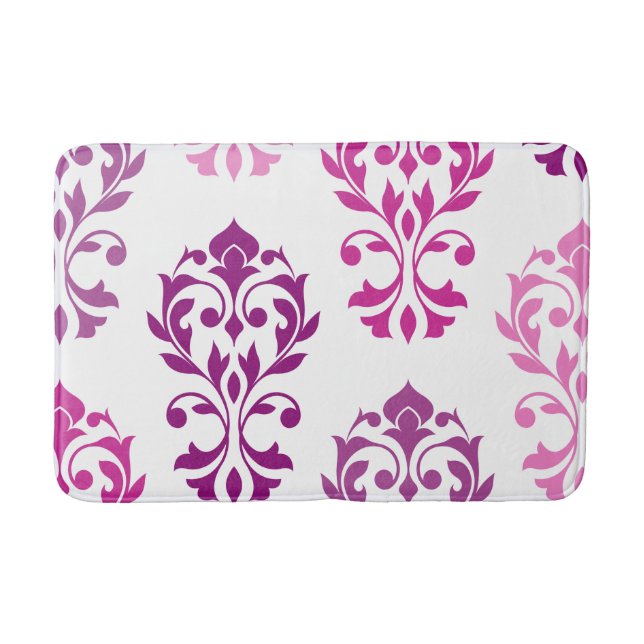 Heart Damask Art I Pinks Plums White Bath Mat (Front)