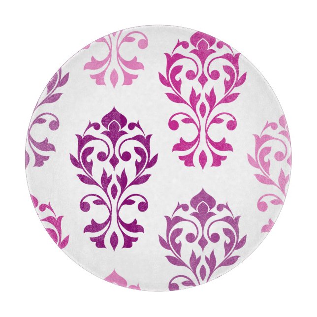 Heart Damask Art I Pinks Plums White Cutting Board (Front)