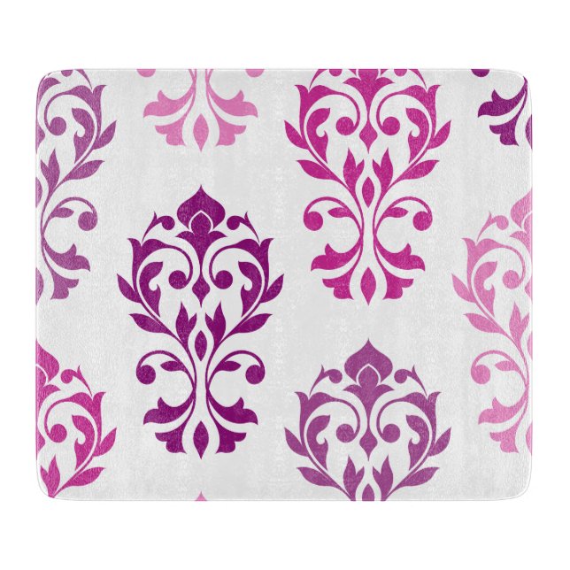 Heart Damask Art I Pinks Plums White Cutting Board (Front)