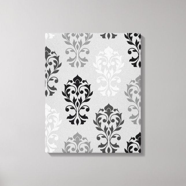 Heart Damask Art Ib Black Greys White Canvas Print (Front)