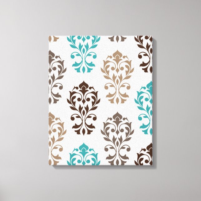Heart Damask Art Ib Browns Teal Cream Canvas Print (Front)