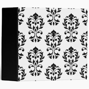 Heart Damask Big Ptn II Black on White Binder
