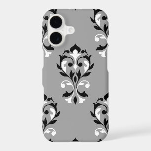 Heart Damask Lg Ptn Black & White on Grey