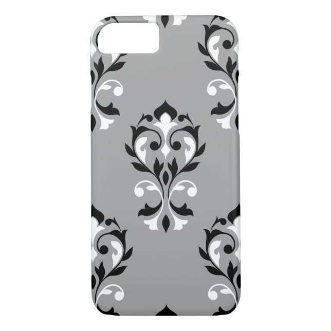 Heart Damask Lg Ptn Black & White on Grey Case-Mate iPhone Case (Back)