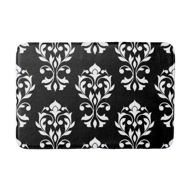 Heart Damask Lg Ptn II White on Black Bath Mat (Front)