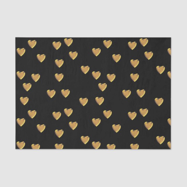 Heart Design Black And Gold Tissue Paper (Front)