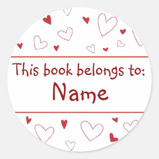 Heart Design - Book Plate Classic Round Sticker (Front)
