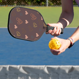 Heart Design Brown Background Pickleball Paddle