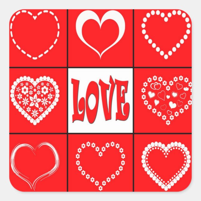 Heart design square sticker (Front)