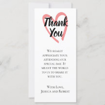 Heart design wedding thank you note