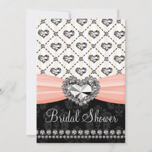 Heart Diamond Bridal Shower Invitations Pink Black