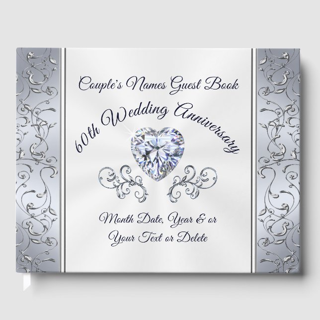 Heart Diamond Wedding Anniversary Guest Book (Front)