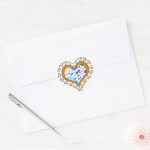 Heart Diamonds around Heart Diamond In Gold Sticker