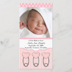 Heart Diaper Pins PHOTO Birth Announcement