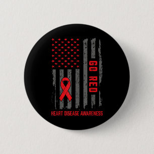 Heart Disease American Flag Go Red Heart Disease A 2 Inch Round Button
