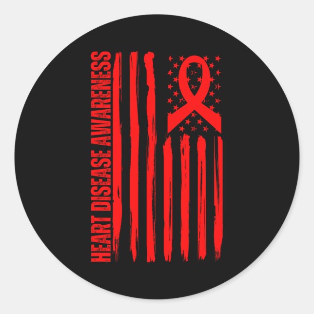 Heart Disease Awareness American Flag Chd Congenit Classic Round Sticker (Front)