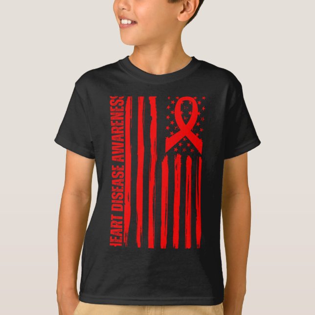 Heart Disease Awareness American Flag Chd Congenit T-Shirt (Front)