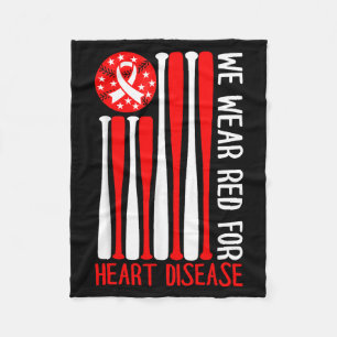Heart Disease Awareness Baseball Lover Red America Fleece Blanket