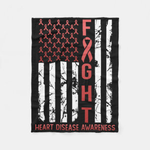 Heart Disease Awareness February Usa Flag Ribbon R Fleece Blanket