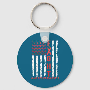 Heart Disease Awareness February Usa Flag Ribbon R Keychain