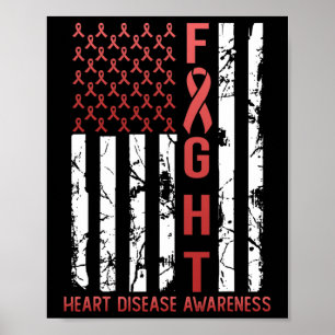 Heart Disease Awareness February Usa Flag Ribbon R Poster