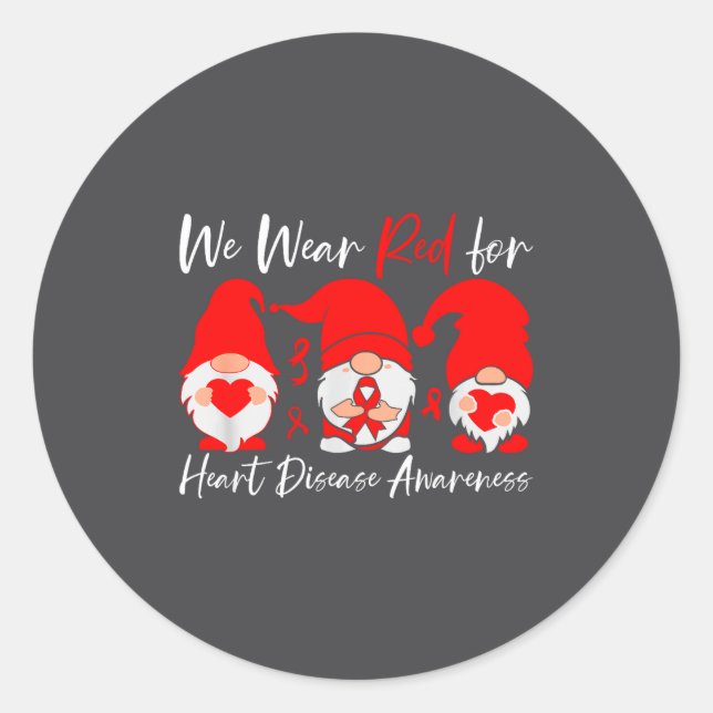 Heart Disease Awareness Gnome  Classic Round Sticker (Front)