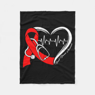 Heart Disease Awareness Heartbeat Red Ribbon Steth Fleece Blanket