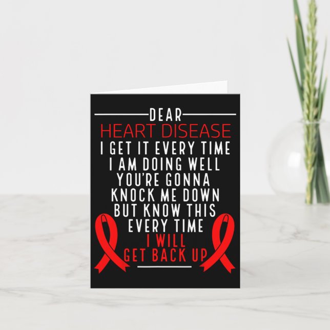 Heart Disease Awareness I Will Get Back Up Red Rib Card (Front)