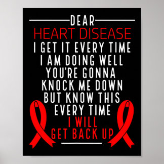 Heart Disease Awareness I Will Get Back Up Red Rib Poster