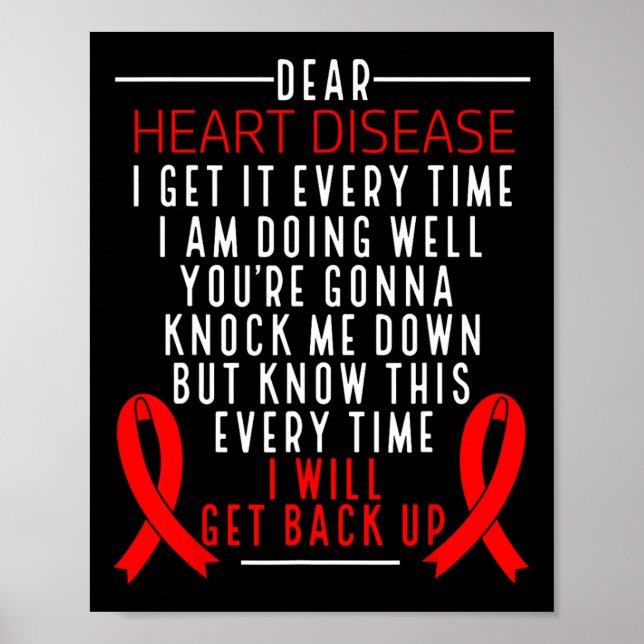 Heart Disease Awareness I Will Get Back Up Red Rib Poster (Front)