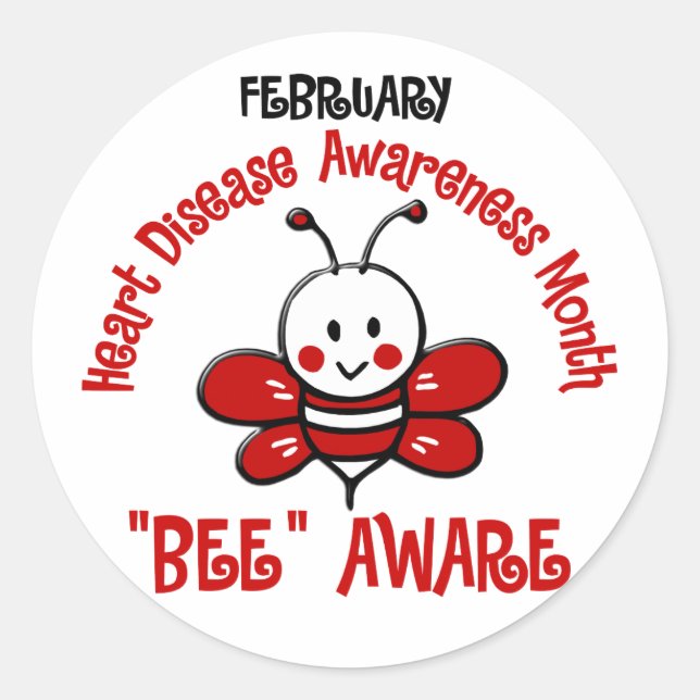 Heart Disease Awareness Month Bee 1.2 Classic Round Sticker (Front)