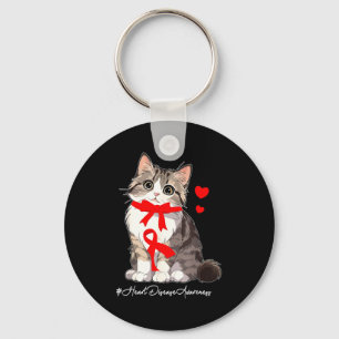 Heart Disease Awareness Month Fighter Cat Holding Keychain