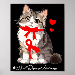 Heart Disease Awareness Month Fighter Cat Holding Poster