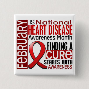 Heart Disease Awareness Month Ribbon I2.5 2 Inch Square Button