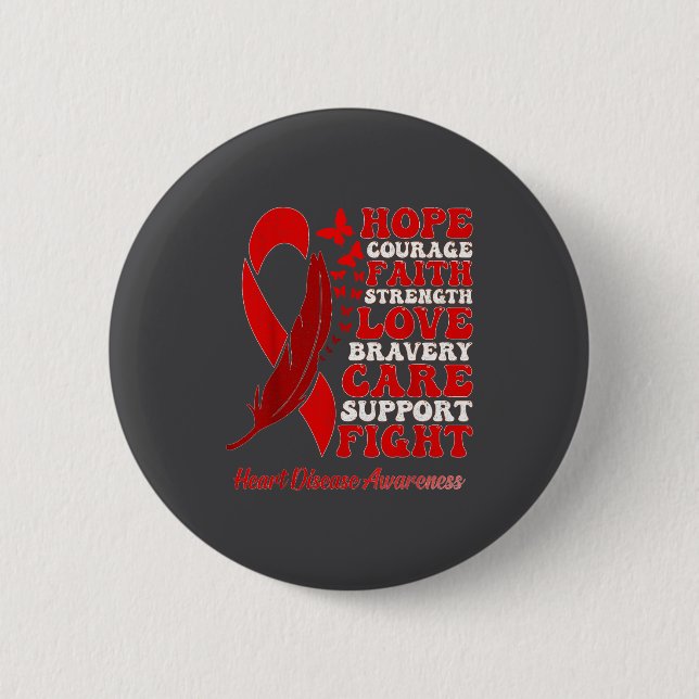 Heart Disease Awareness Red Butterflies Ribbon Sup 2 Inch Round Button (Front)