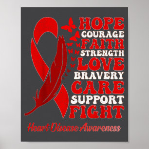 Heart Disease Awareness Red Butterflies Ribbon Sup Poster