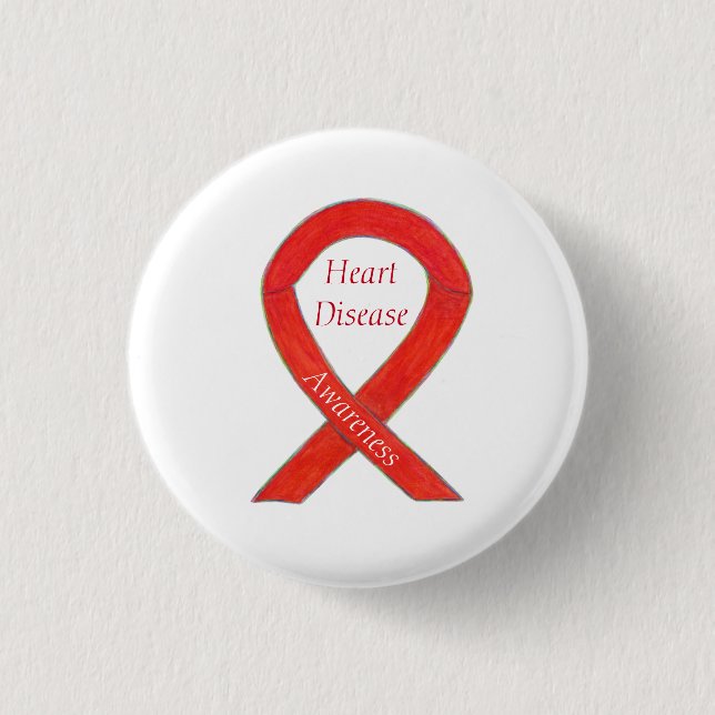 Heart Disease Awareness Red Custom Ribbon Pin (Front)