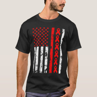Heart Disease Awareness Red Ribbon American Flag U T-Shirt