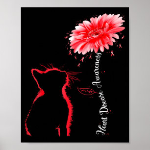 Heart Disease Awareness Red Ribbon Daisy Flower Ca Poster