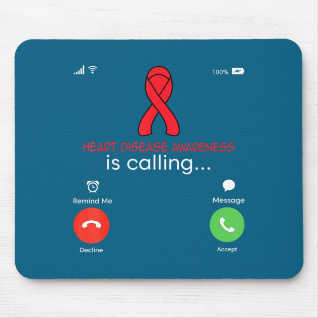 Heart Disease Awareness Red Ribbon Heart Attack Su Mouse Pad (Front)