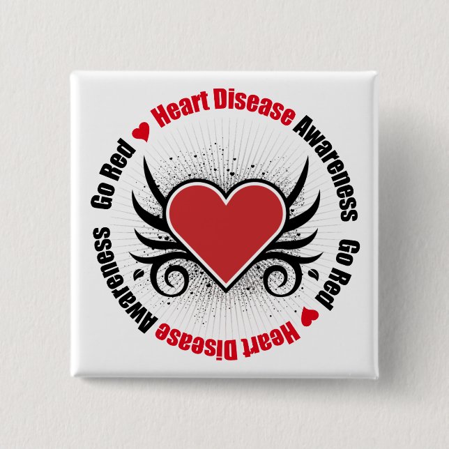 Heart Disease GO RED 2 Inch Square Button (Front)