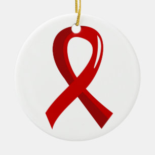 Heart Disease Red Ribbon 3 Ceramic Ornament