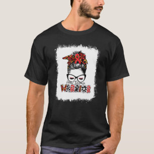Heart Disease Warrior Leopard Messy Bun Heart Heal T-Shirt