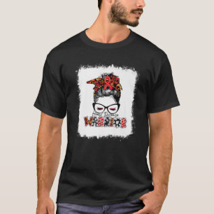 Heart Disease Warrior Leopard Messy Bun Heart Heal T-Shirt