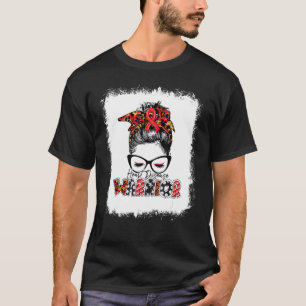 Heart Disease Warrior Leopard Messy Bun Heart Heal T-Shirt