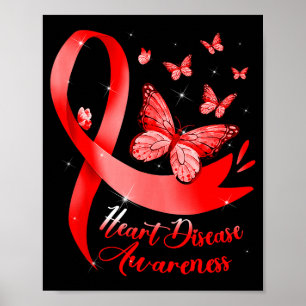 Heart Disease Warrior Red Ribbon Heart Disease Awa Poster