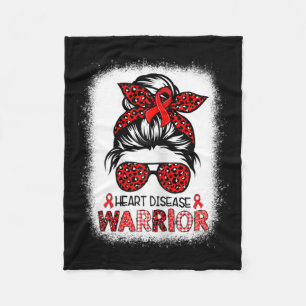 Heart Disease Warrior Red Ribbon Messy Bun Leopard Fleece Blanket