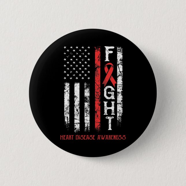 Heart Disease Warrior Us Flag  2 Inch Round Button (Front)