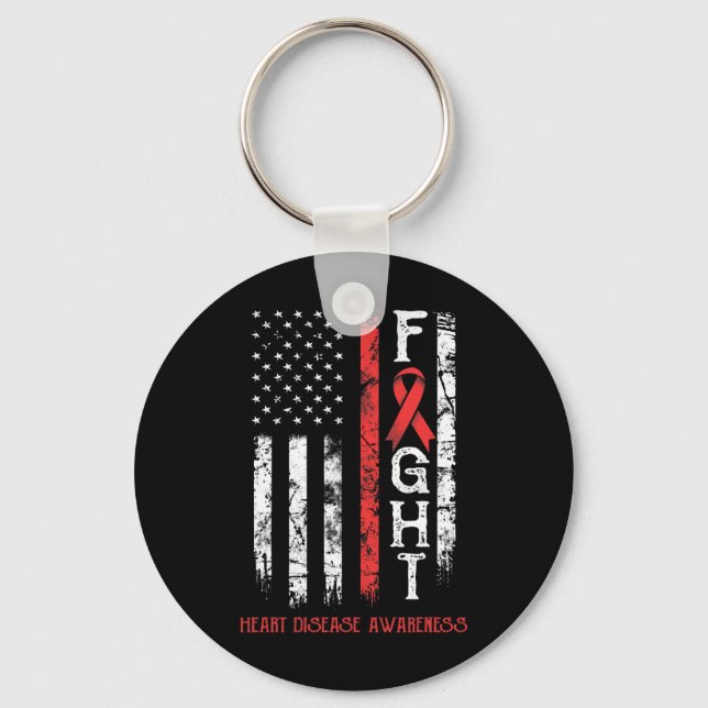 Heart Disease Warrior Us Flag  Keychain (Front)