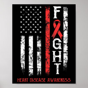 Heart Disease Warrior Us Flag  Poster